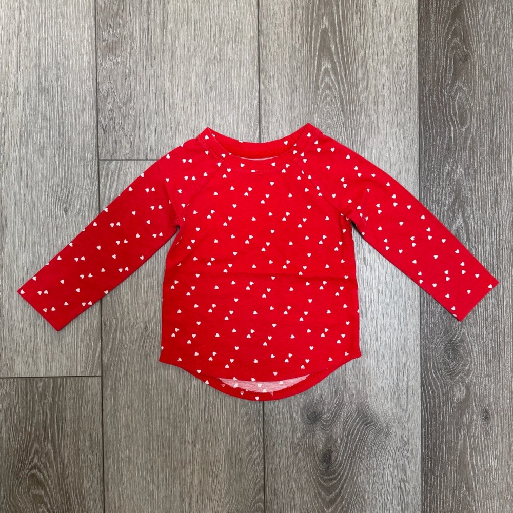 CAT AND JACK VALENTINES DAY LONG SLEEVE SHIRT RED HEARTS 2T